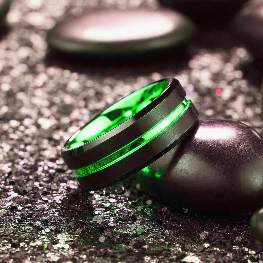 Black and Green Tungsten Ring