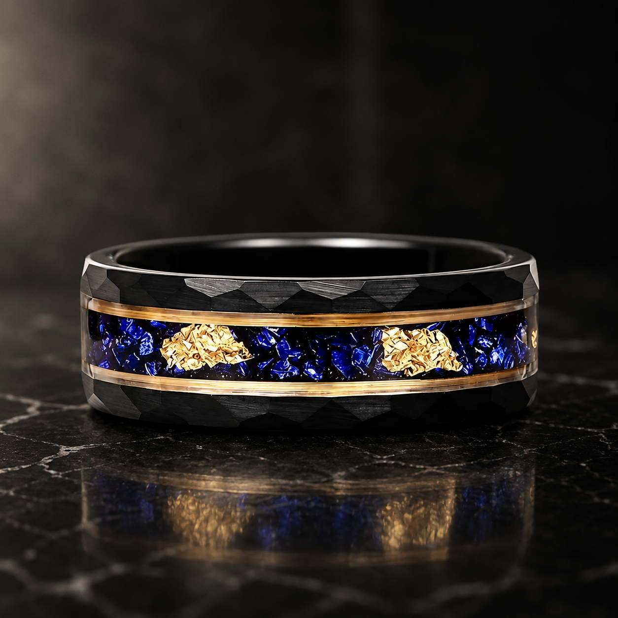 Black Hammered Tungsten Ring