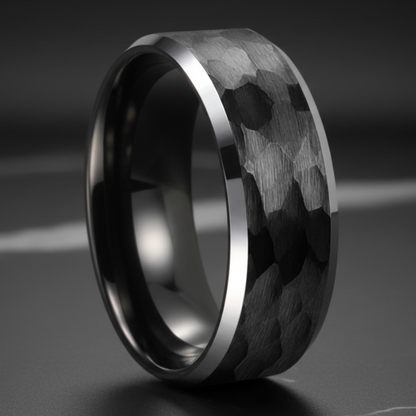 Black Hammered Men’s Ring - RealTungsten