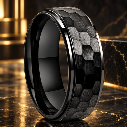 Black Hammered Tungsten Ring