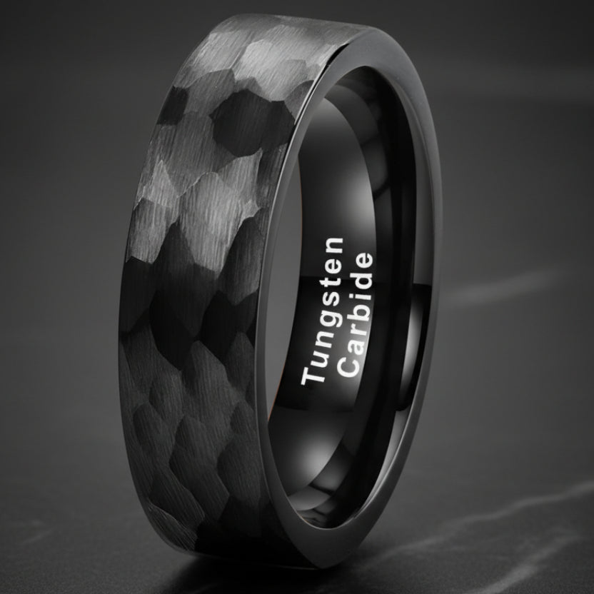 Black Hammered Tungsten Ring