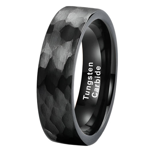 Black Hammered Tungsten Ring