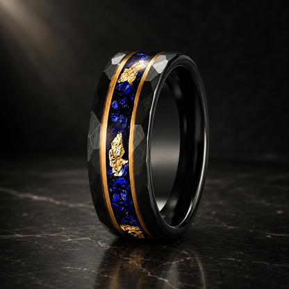 Black Hammered Tungsten Ring