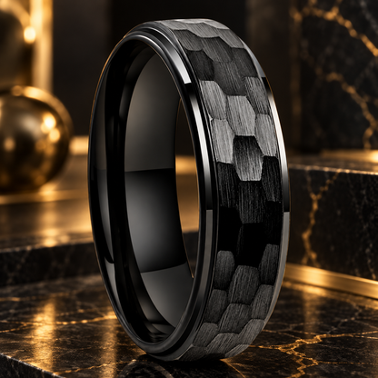 Black Hammered Tungsten Ring