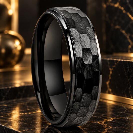 Black Hammered Tungsten Ring