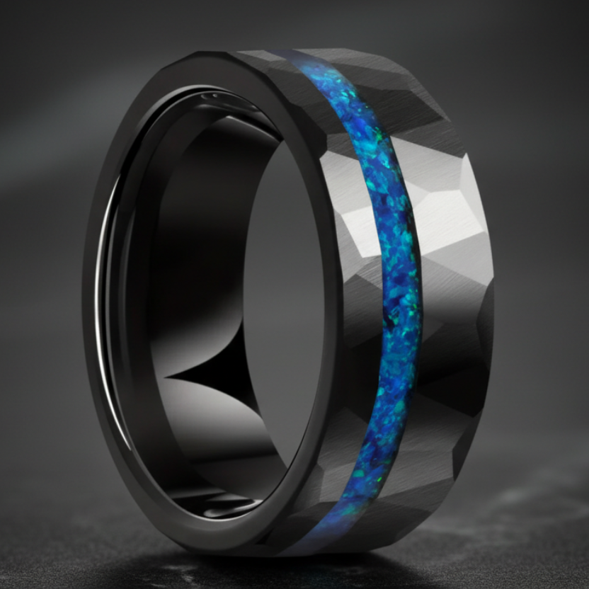 Black_Hammered_Tungsten_Ring_with_Blue_Auburn