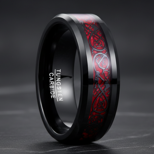 Black & Red Carbon Fiber Tungsten Ring