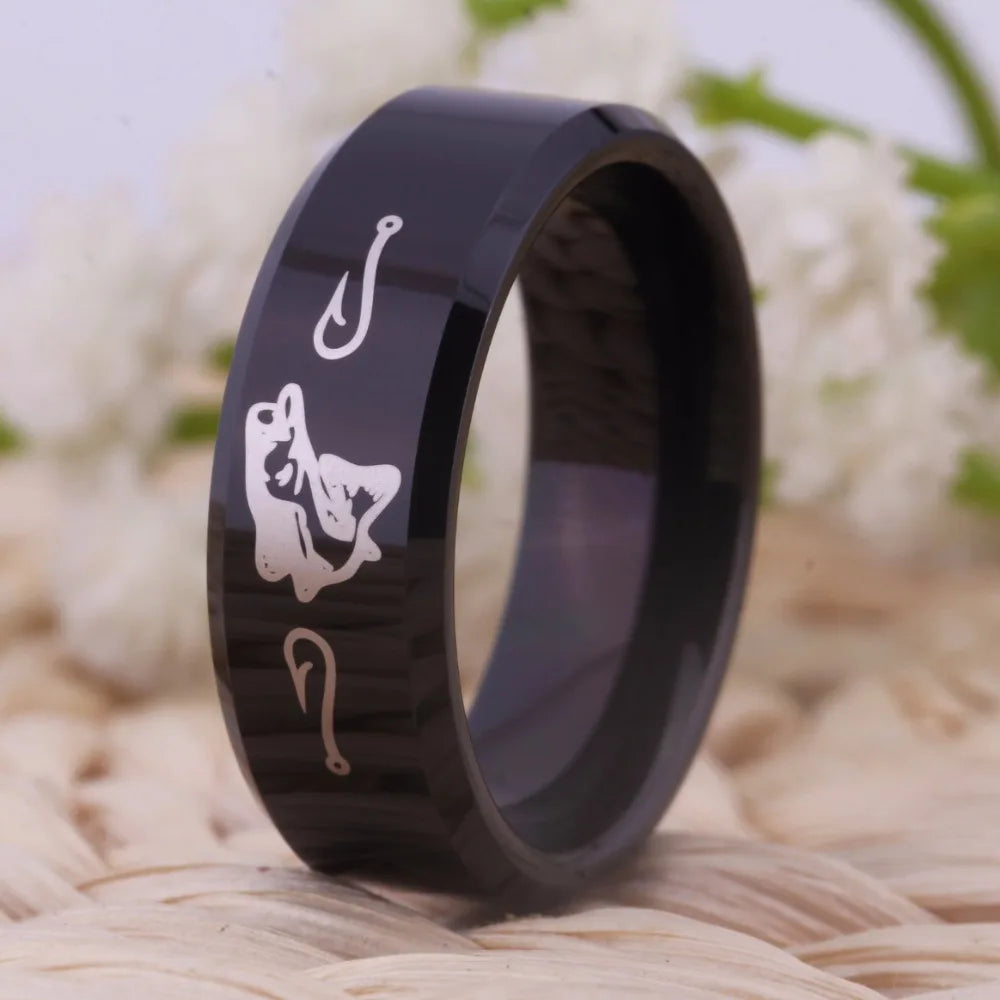 Black Tungsten Fishing Ring – Unisex Outdoor & Hunting Design