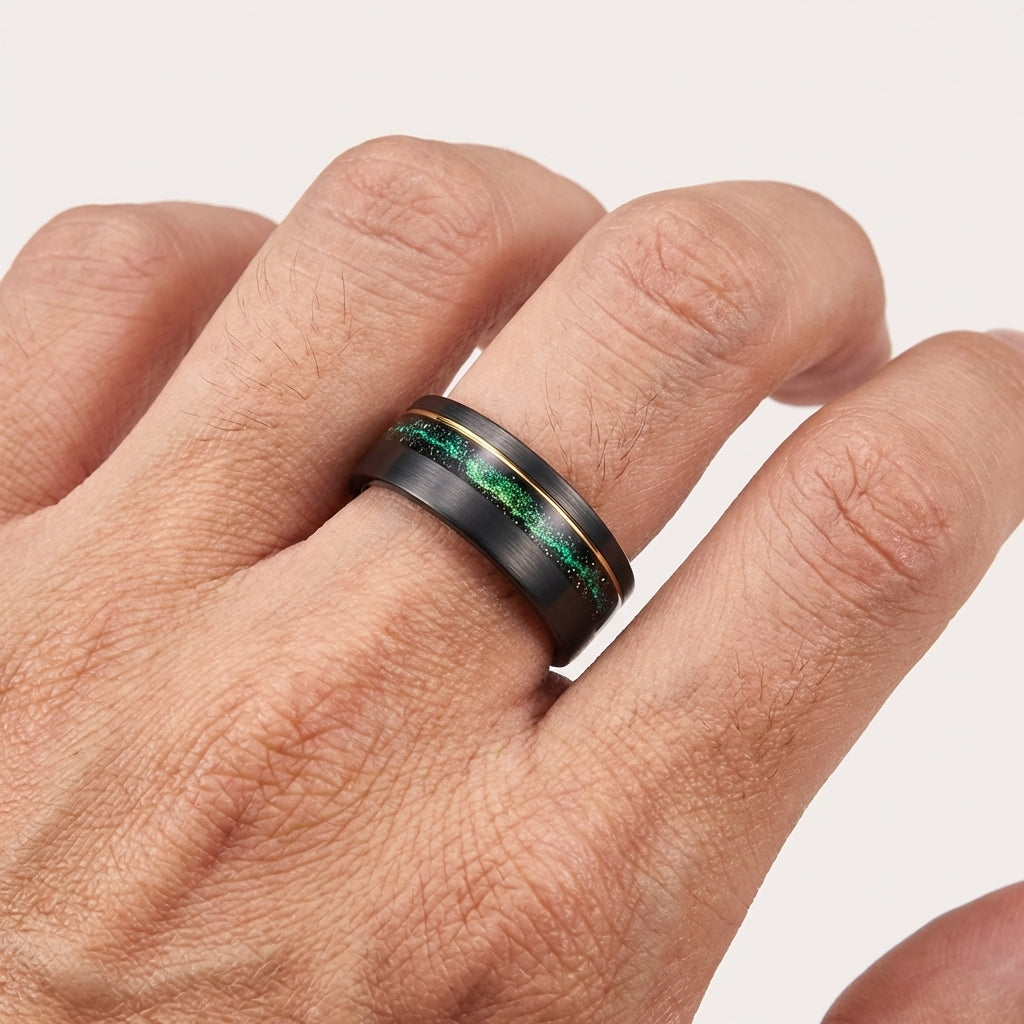 Black Tungsten Galaxy Ring – 8mm Wedding Band