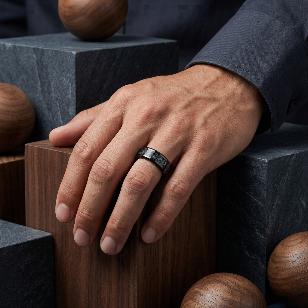 Black Tungsten Meteorite Ring