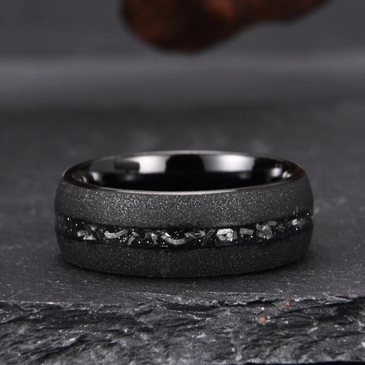 Black Tungsten Meteorite Ring