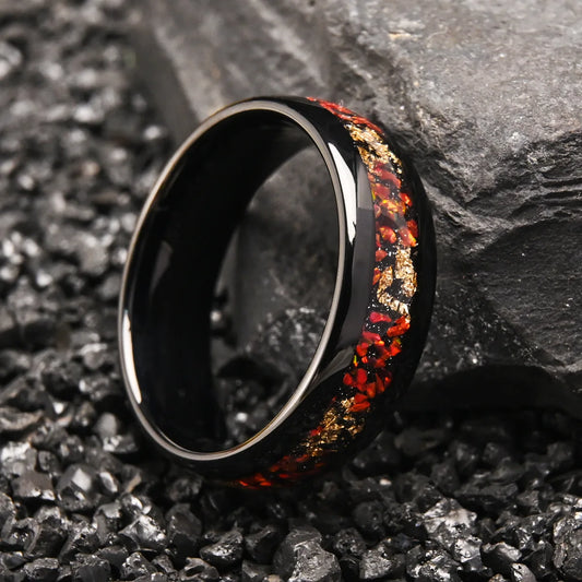 Black Tungsten Opal Ring