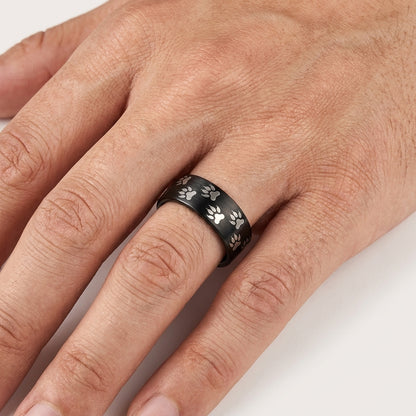 Black Tungsten Paw Print Ring