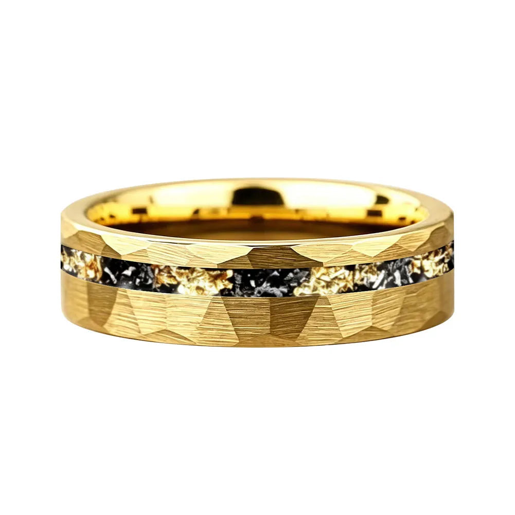 Black Tungsten Ring with Meteorite Gold Foil Inlay
