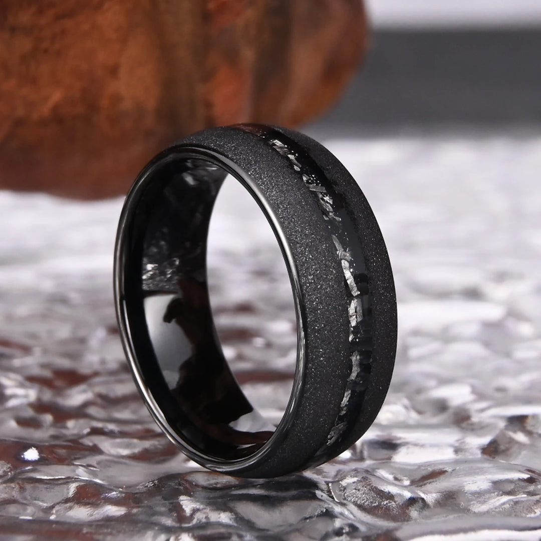 Black Tungsten Meteorite Ring