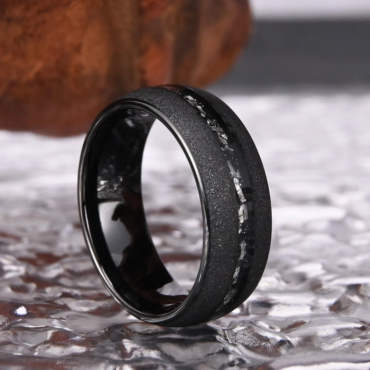 Black Tungsten Meteorite Ring