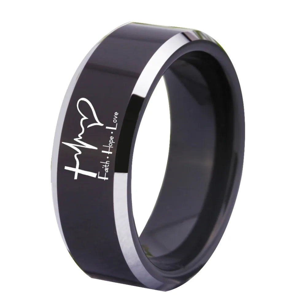 Black Tungsten Ring – Faith Hope Love Design