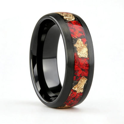 Black Tungsten Ring with Opal & Gold Leaf Inlay