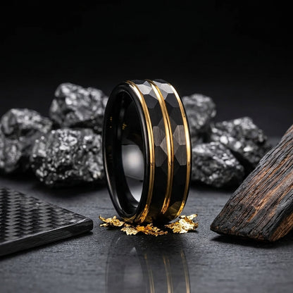 Black Tungsten Wedding Band with Gold Groove