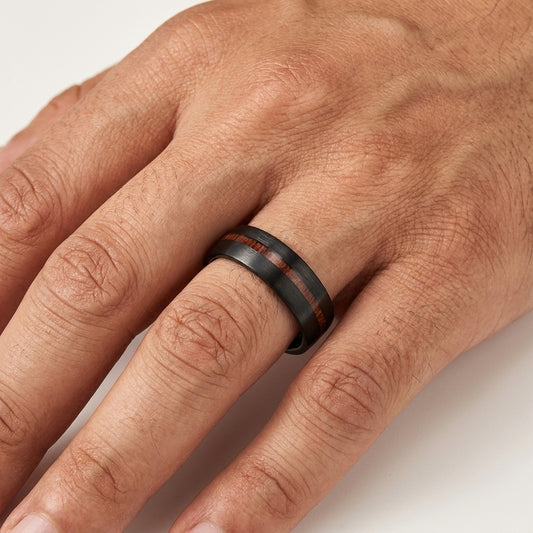 Black Tungsten Wood Ring