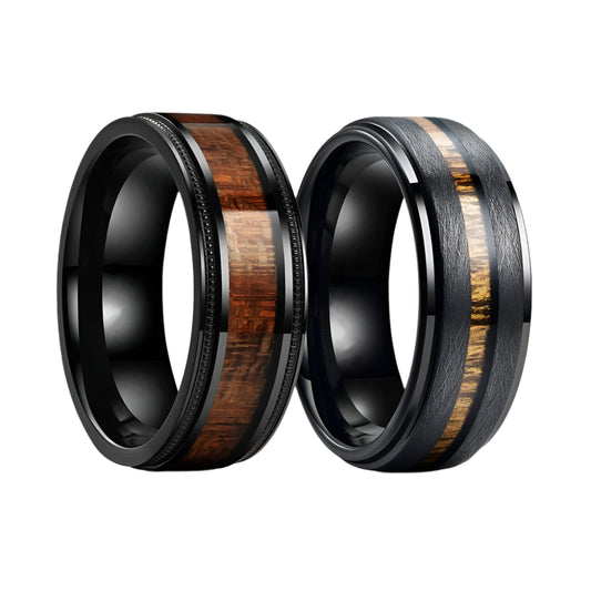 Black Tungsten Wood Ring