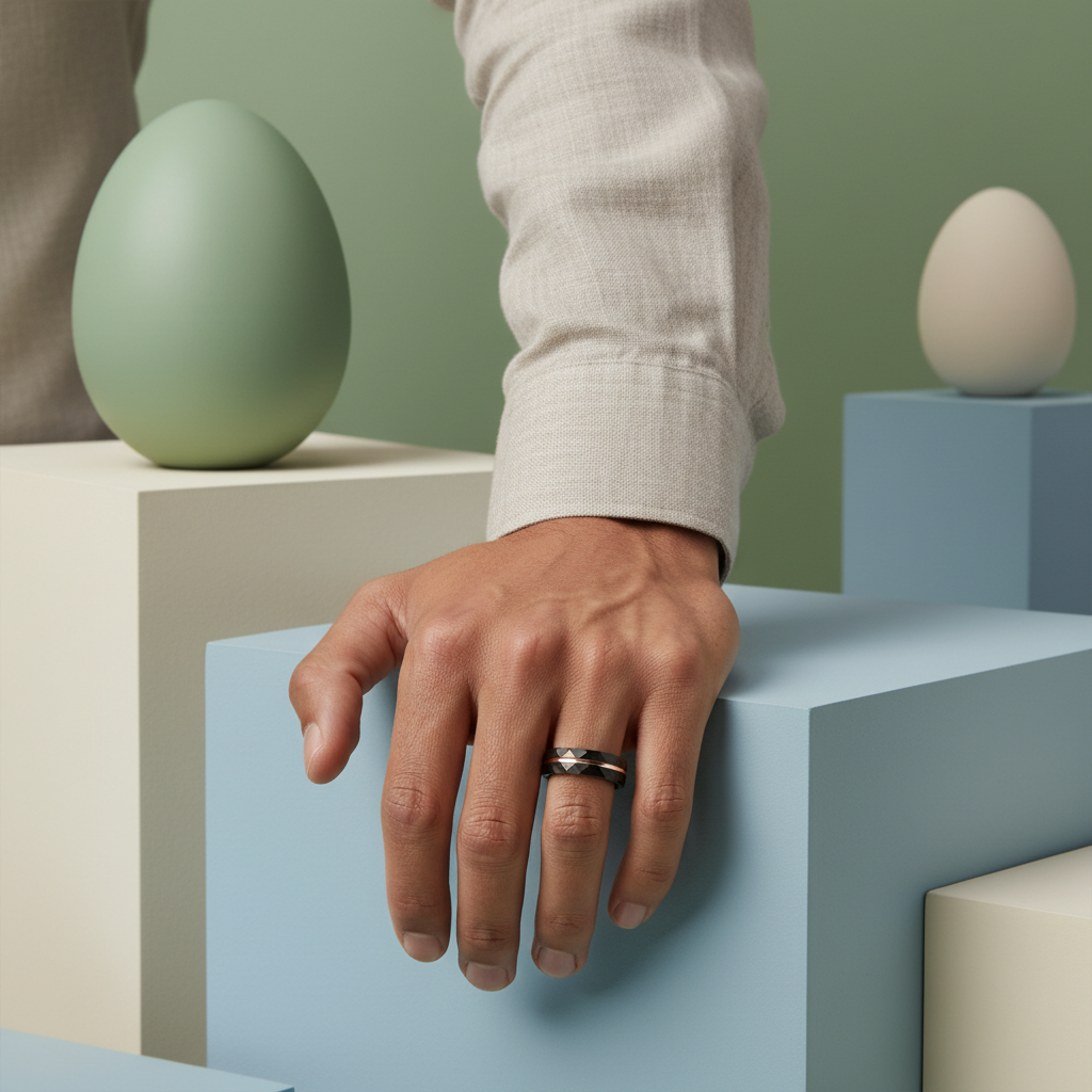 Black Tungsten Ring with Rose Gold Groove