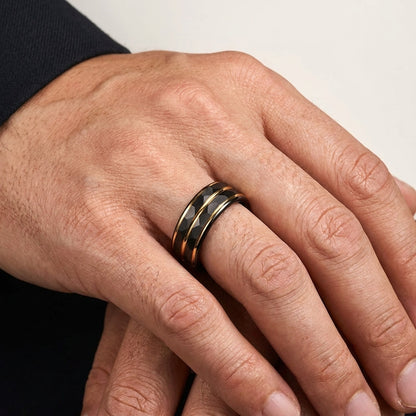 Black Tungsten Wedding Band with Gold Groove