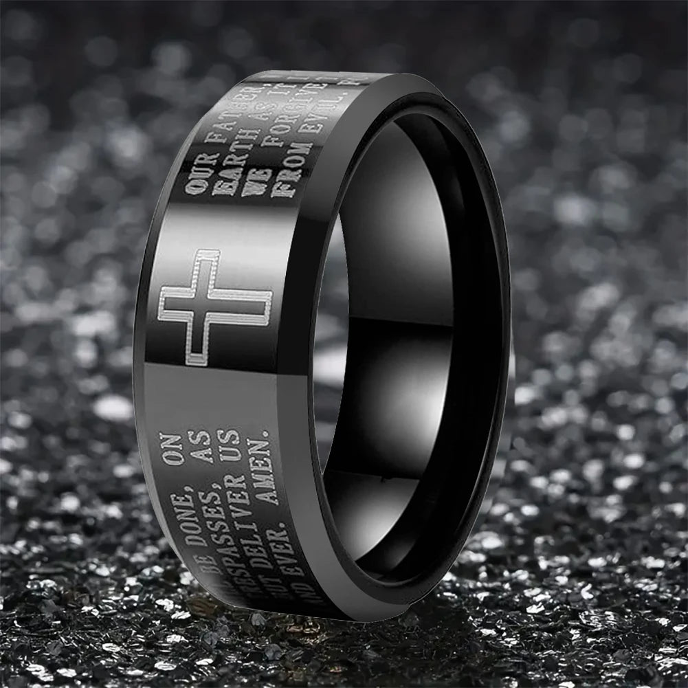 Black Tungsten Cross Ring