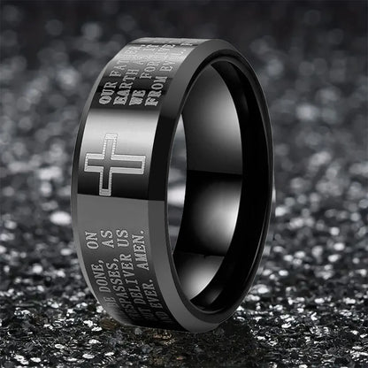 Black Tungsten Cross Ring