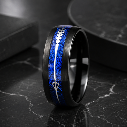 Black Tungsten Arrow Ring with Blue Meteorite Inlay
