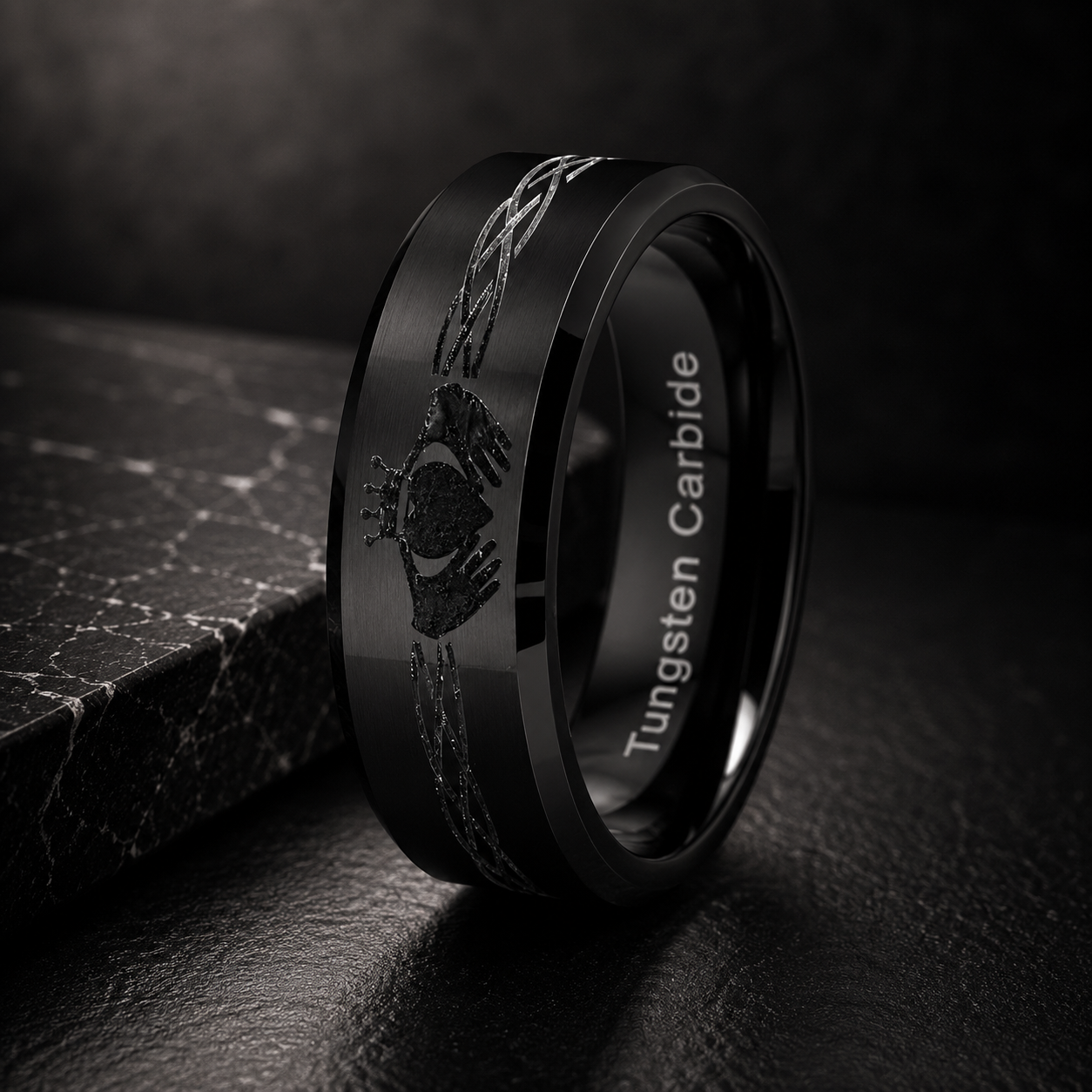 Black Tungsten Claddagh Ring