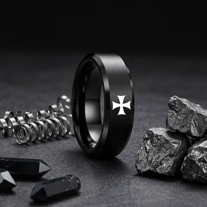 Black Tungsten Cross Ring 