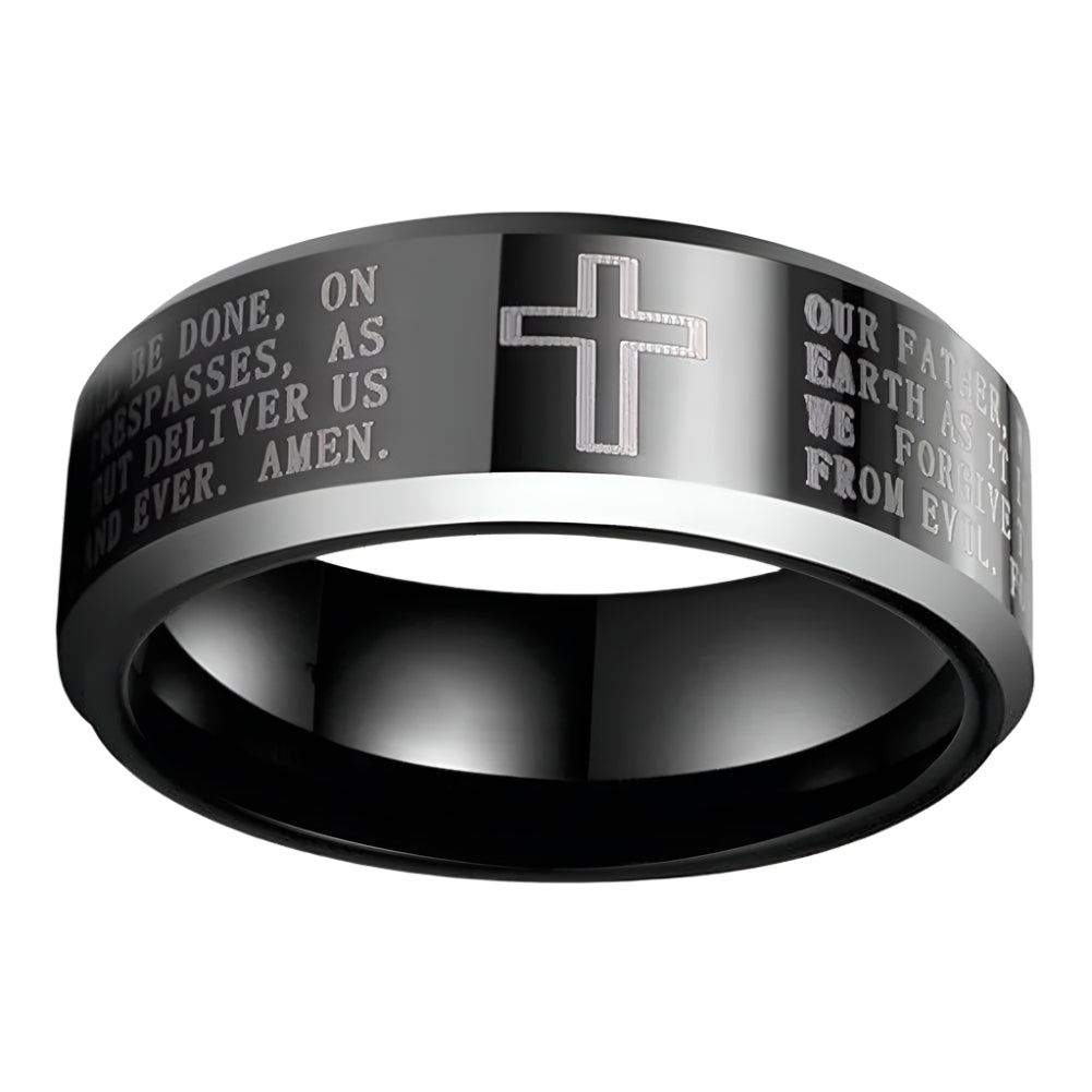 Black Tungsten Cross Ring