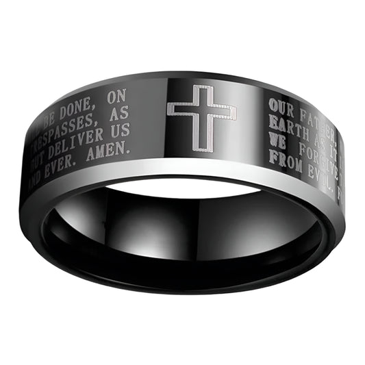 Black Tungsten Cross Ring
