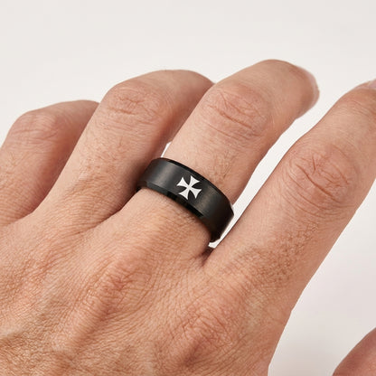 Black Tungsten Cross Ring 