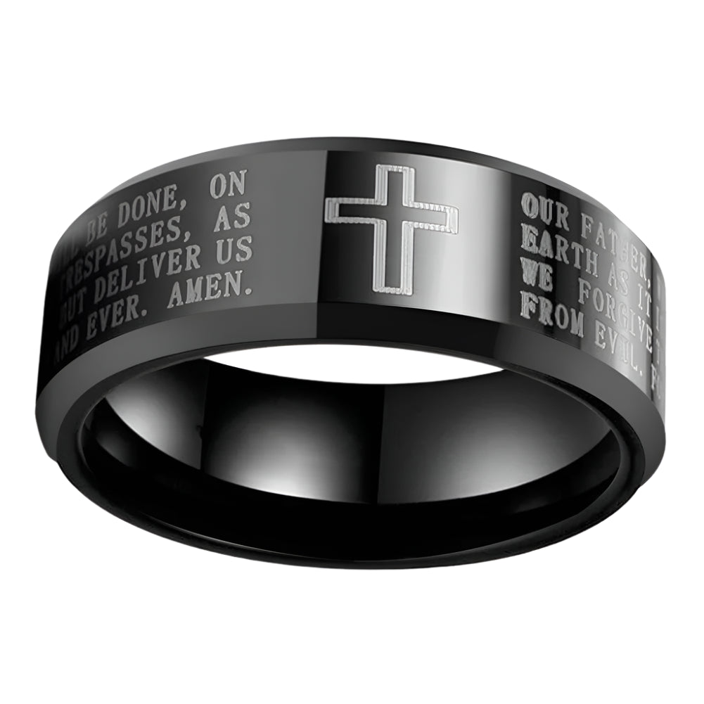 Black Tungsten Cross Ring