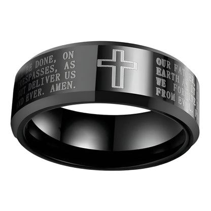 Black Tungsten Cross Ring