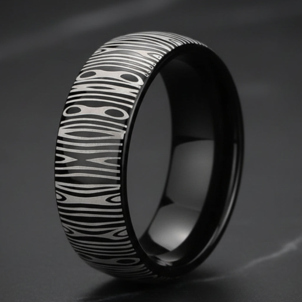 Black Tungsten Damascus Ring