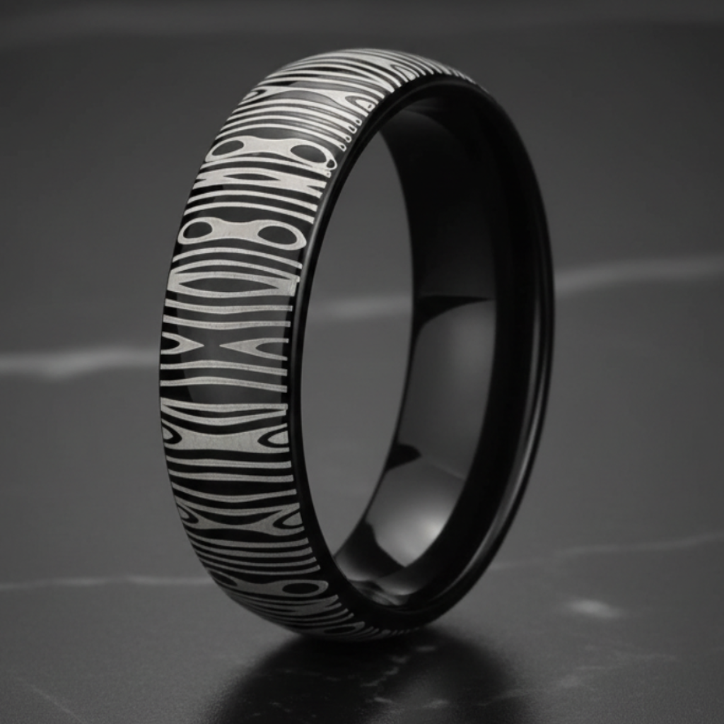 Black Tungsten Damascus Ring