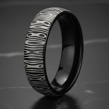 Black Tungsten Damascus Ring