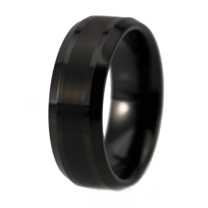 Black Tungsten Engagement Ring – 8mm Trendy Couple Wedding Band for Men & Women