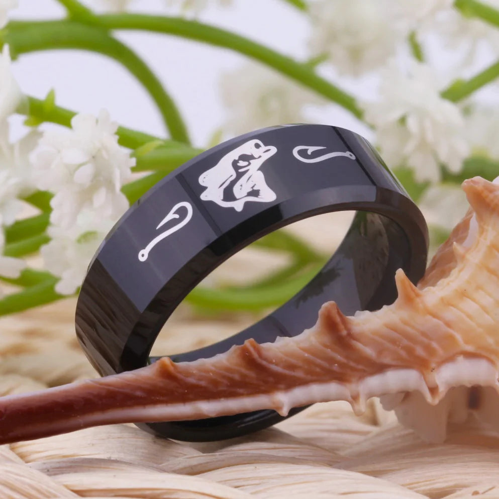 Black Tungsten Fishing Ring – Unisex Outdoor & Hunting Design