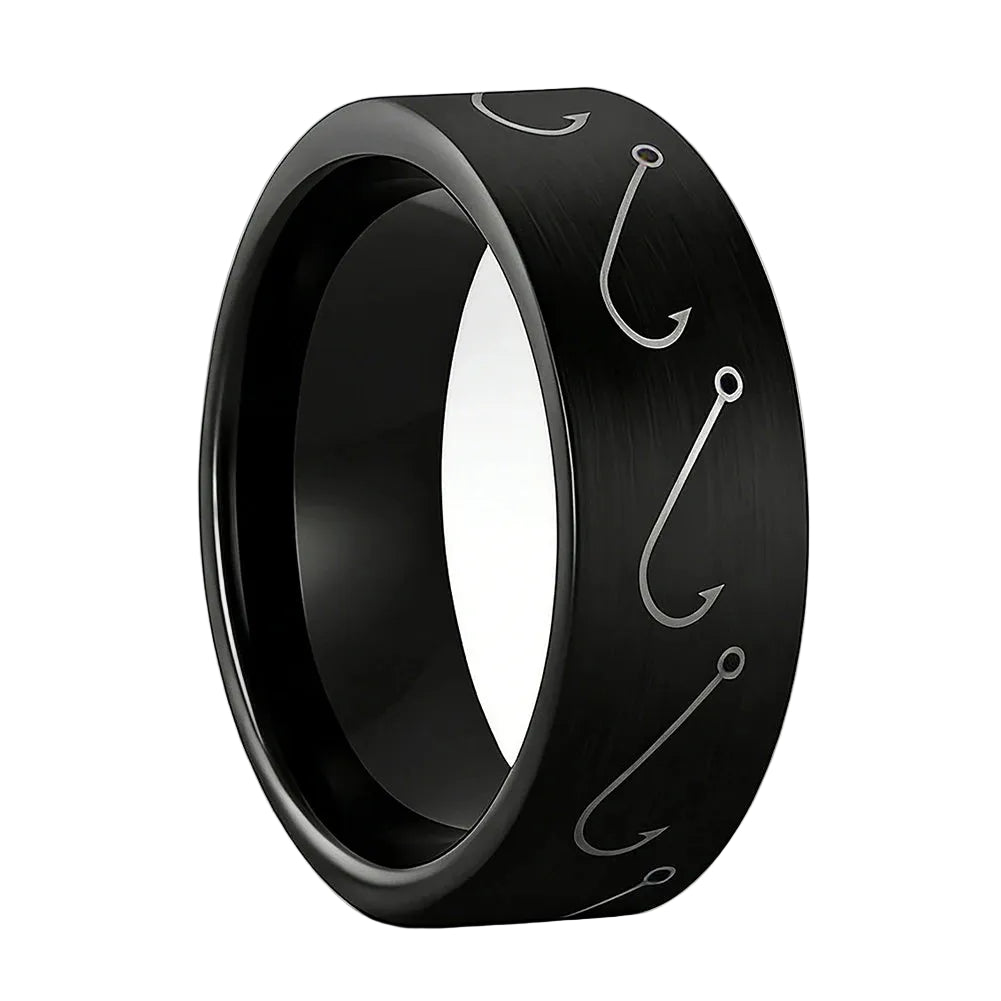 Black Tungsten Fishing Hook Ring