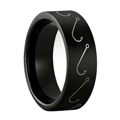 Black Tungsten Fishing Hook Ring