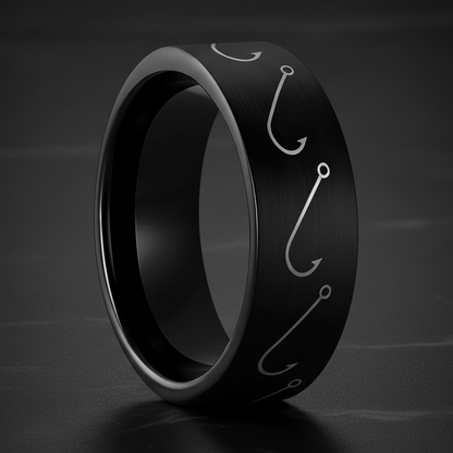 Black Tungsten Fishing Hook Ring