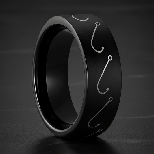 Black Tungsten Fishing Hook Ring
