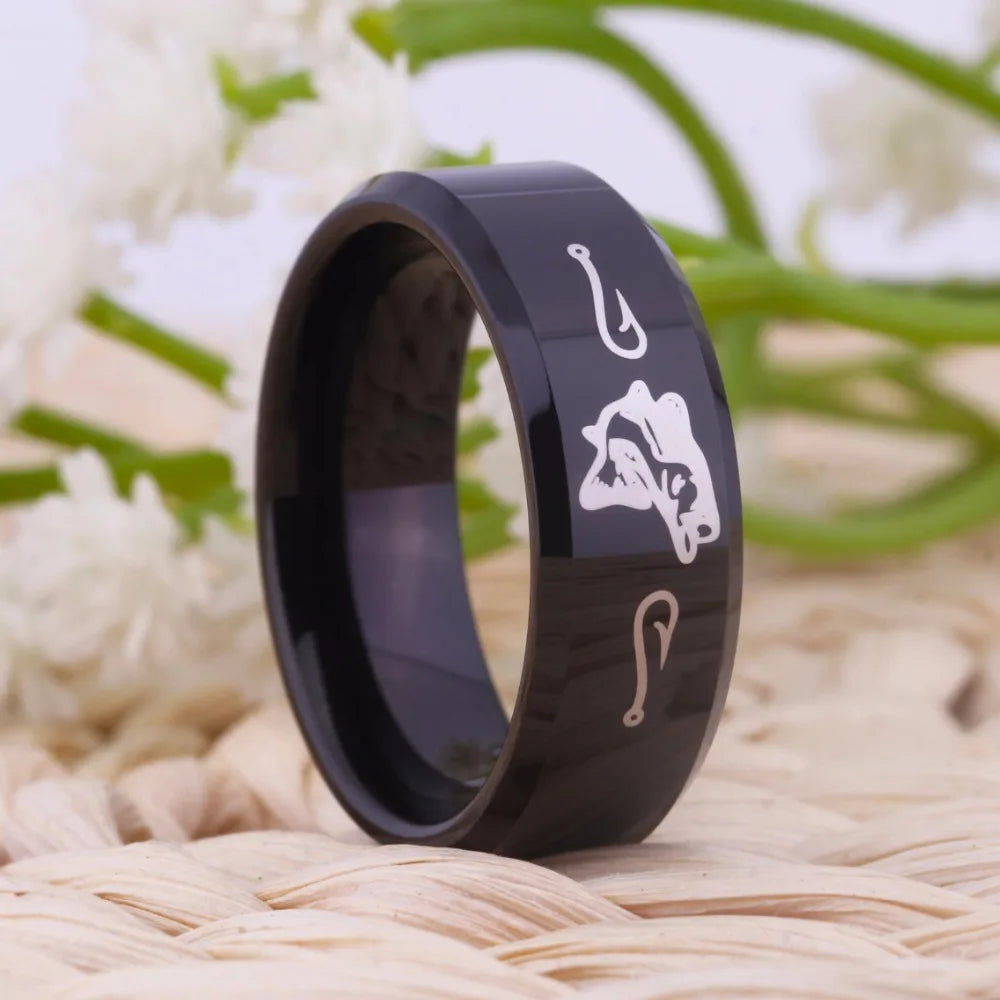 Black Tungsten Fishing Ring – Unisex Outdoor & Hunting Design