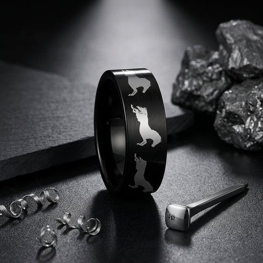 Black Tungsten Horse Ring