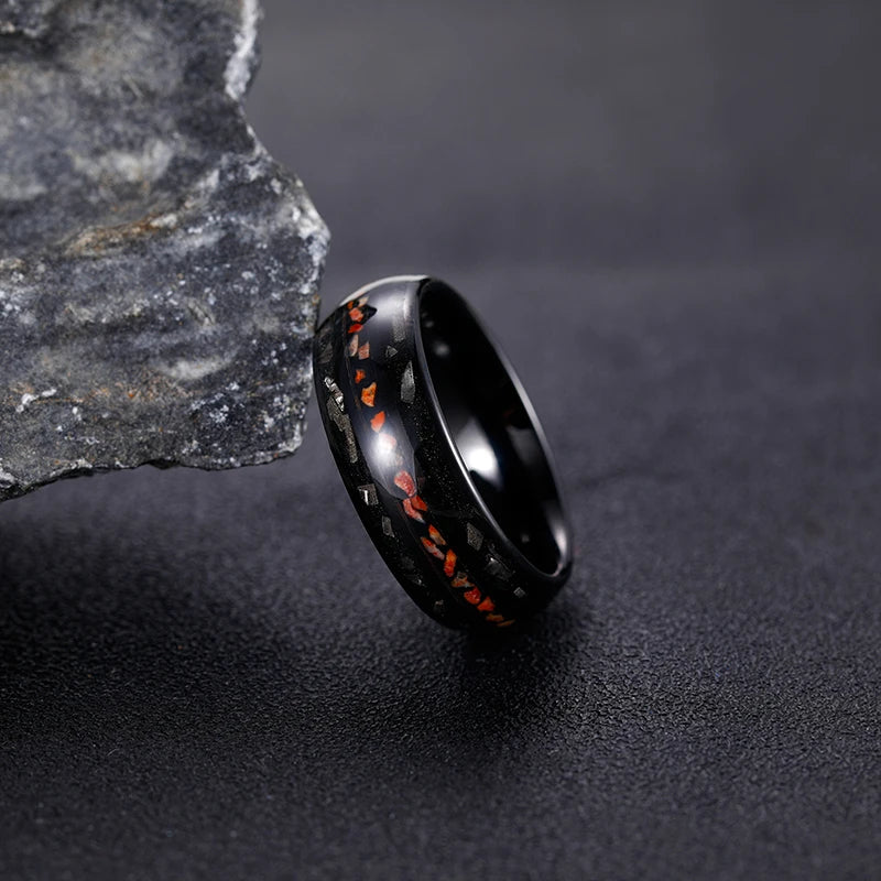Black Tungsten Meteorite Dinosaur Bone Ring