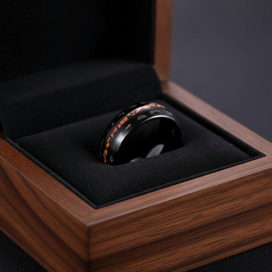 Black Tungsten Meteorite Dinosaur Bone Ring